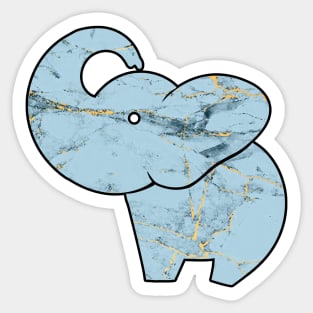 Cute elephant, abstract marble, fluid art, stone blue and golden Sticker